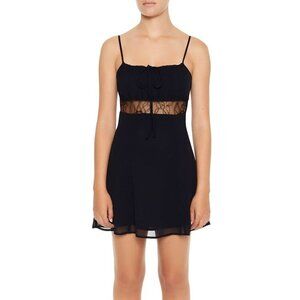 Forever 21 Women's Sheer Lace Bow Slip Dress Black Size Medium